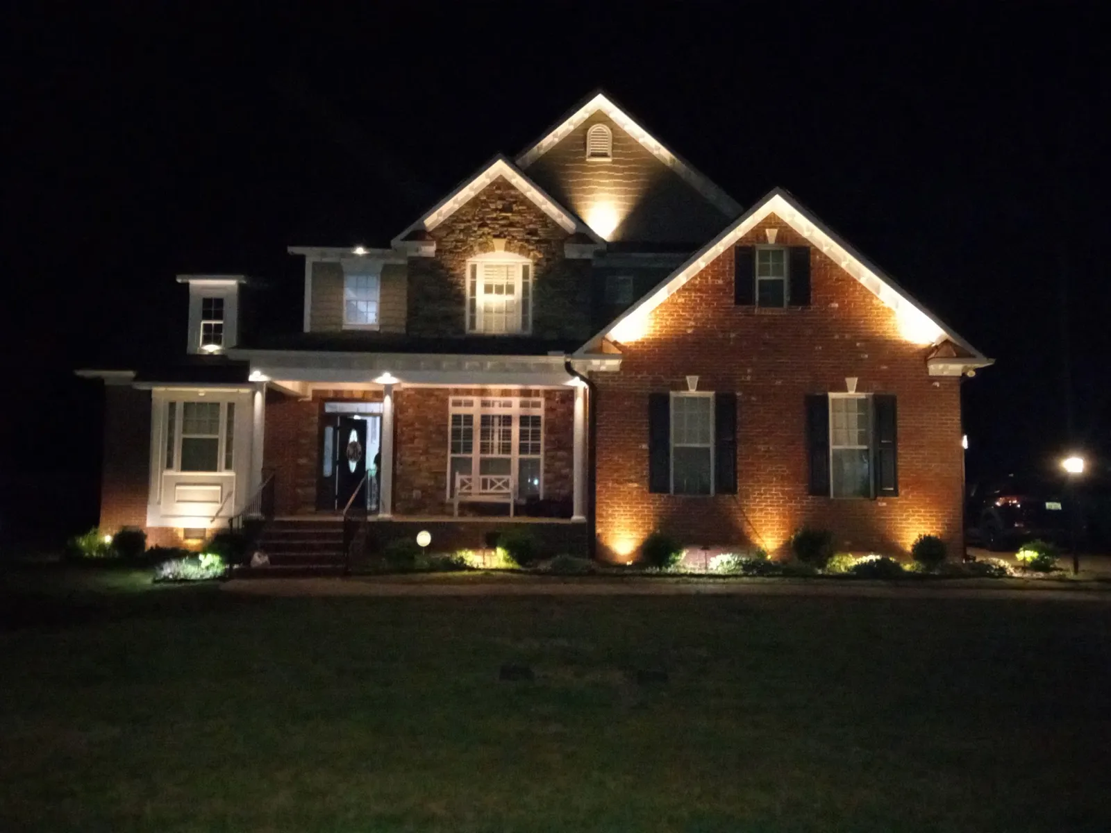Architectural uplighting on brick home Cumberland County NC