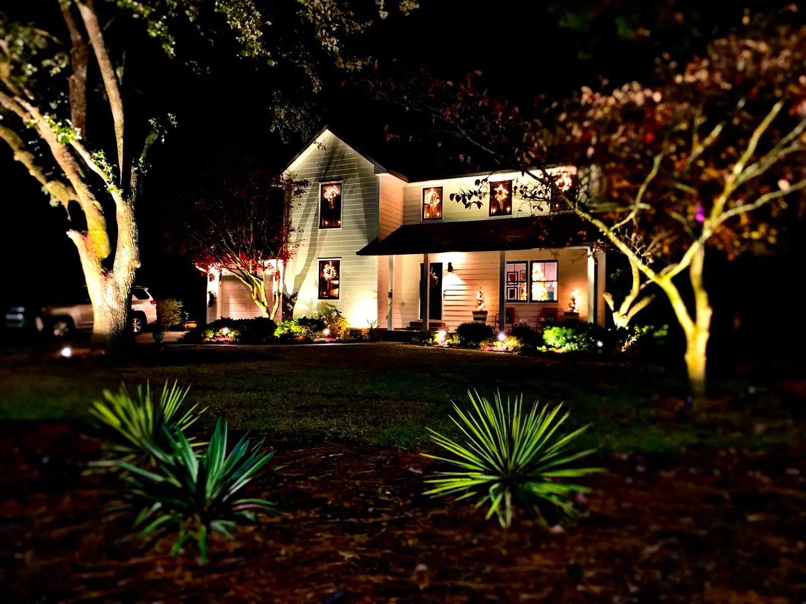 Tree and landscape uplighting installation Fayetteville NC