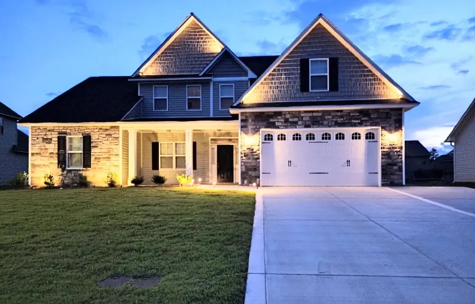 Dusk to dawn landscape lighting turning on automatically at a Fayetteville NC home